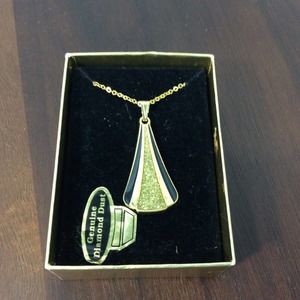 Vintage Van Doran Diamond Dust Necklace Gold Tone And Black Original Box